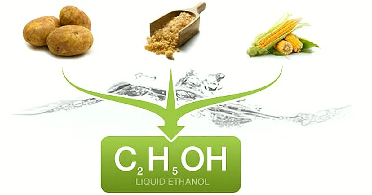 Схема: картофель, зерно и кукуруза — сырьё для биоэтанола C2H5OH