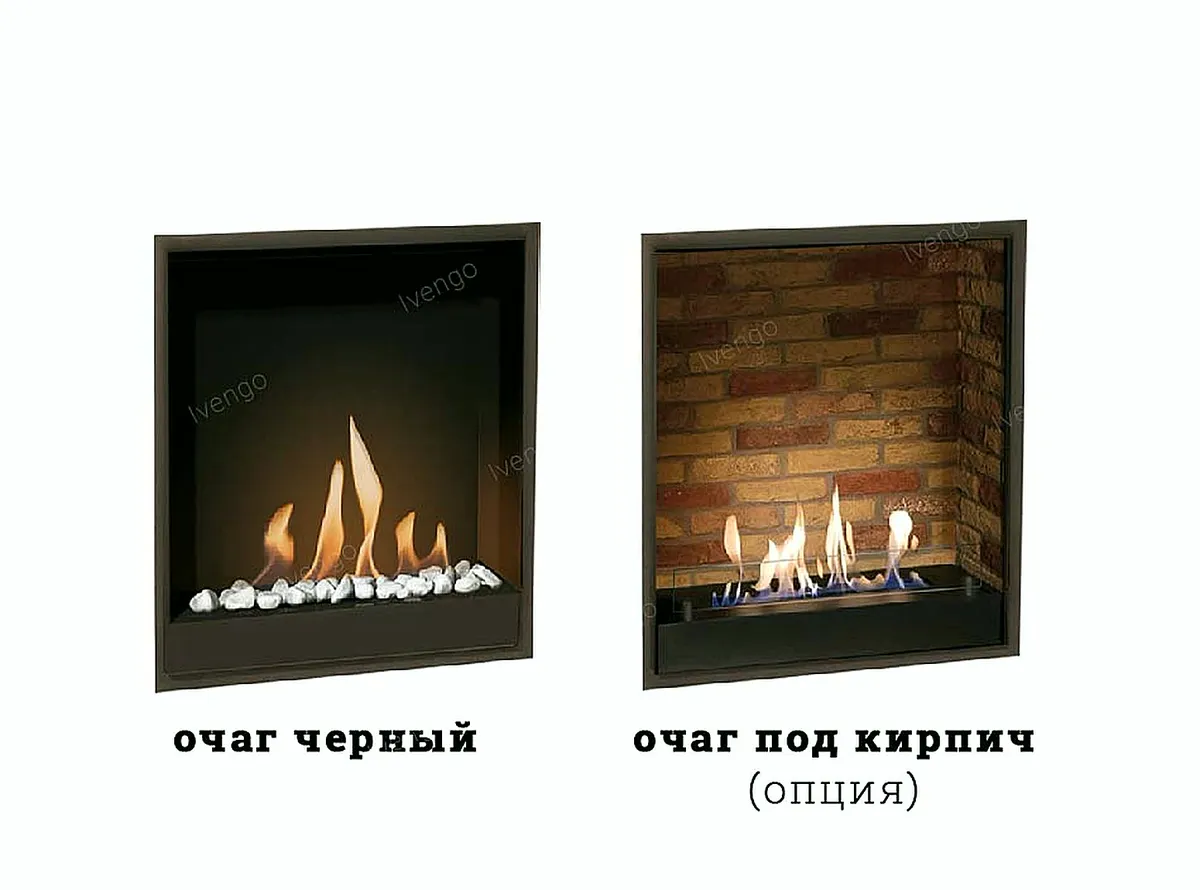 Два вида очага: чёрный и под кирпич (опция)
